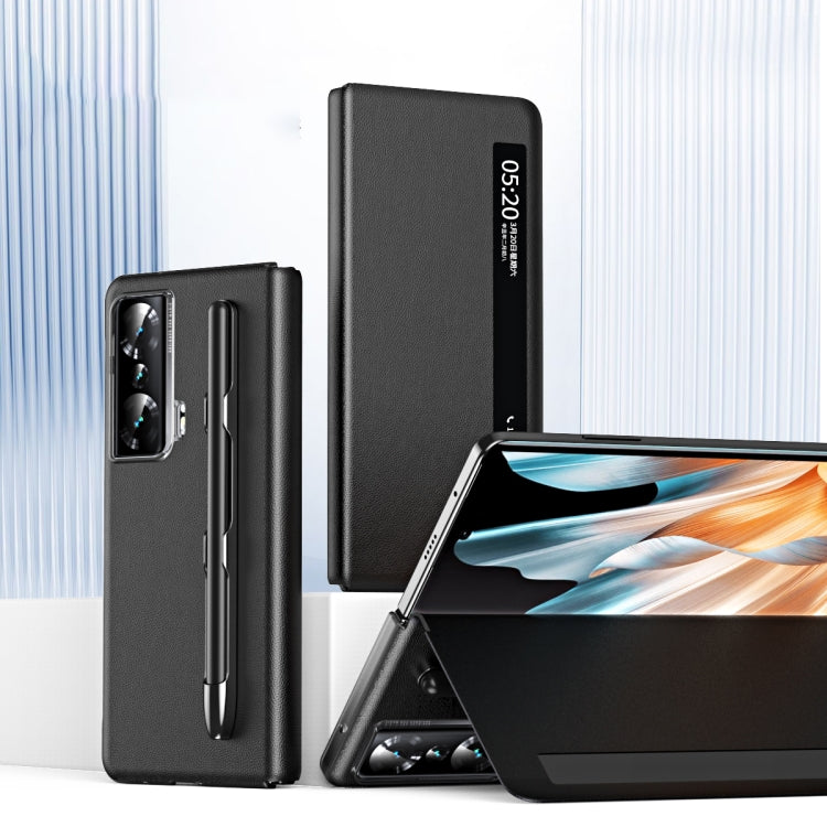 For Honor Magic Vs Side Window View Smart Lychee Texture Leather Phone Case with Pen Slot(Green) - Honor Cases by buy2fix | Online Shopping UK | buy2fix