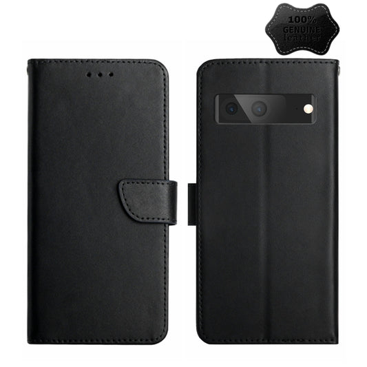 For Google Pixel 7A HT02 Genuine Leather Fingerprint-proof Flip Phone Case(Black) - Google Cases by buy2fix | Online Shopping UK | buy2fix