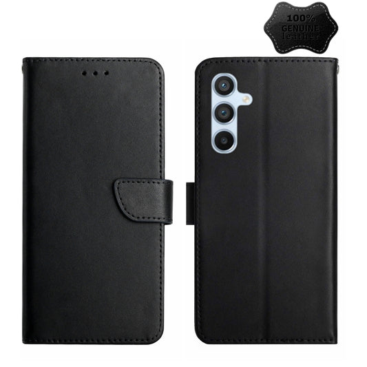 For Samsung Galaxy M14 5G HT02 Genuine Leather Fingerprint-proof Flip Phone Case(Black) - Galaxy Phone Cases by buy2fix | Online Shopping UK | buy2fix