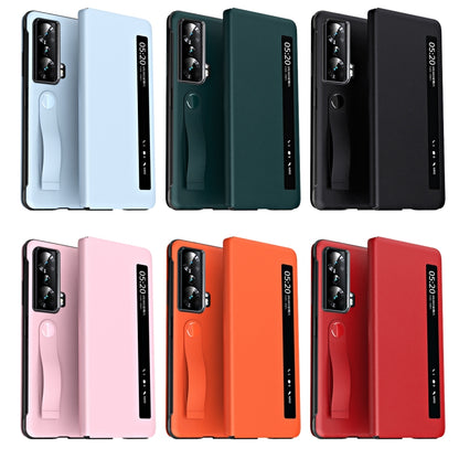 For Honor Magic Vs Side Window View Smart Litchi Pattern Leather Phone Case with Hand Strap(Red) - Honor Cases by buy2fix | Online Shopping UK | buy2fix