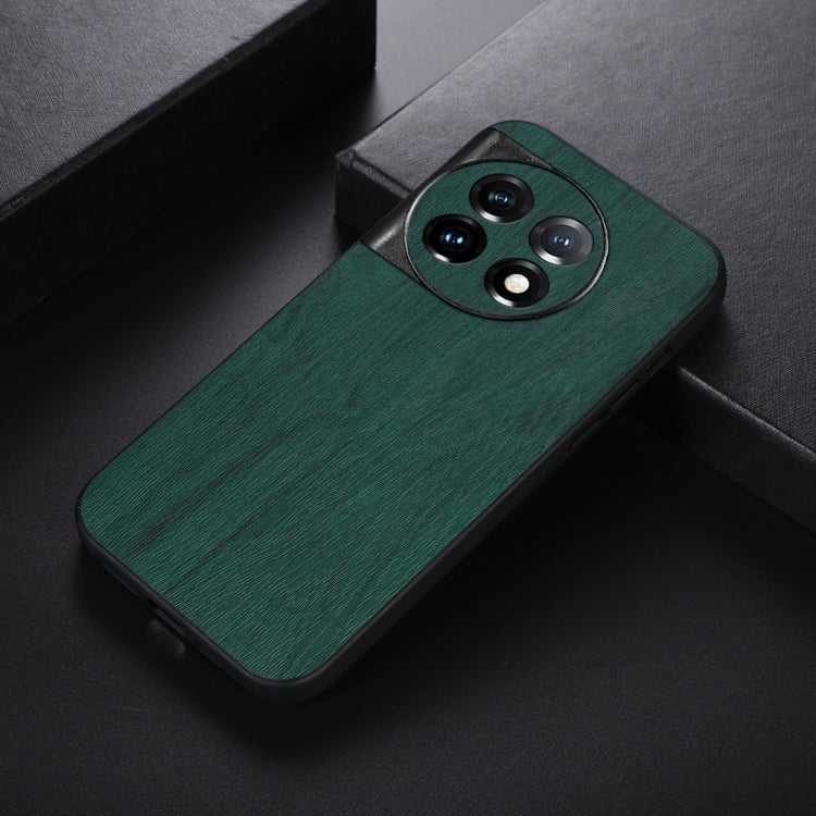 For OnePlus 11 Wood Texture PU Phone Case(Green) - OnePlus Cases by buy2fix | Online Shopping UK | buy2fix