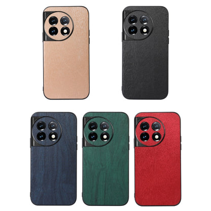 For OnePlus 11 Wood Texture PU Phone Case(Red) - OnePlus Cases by buy2fix | Online Shopping UK | buy2fix