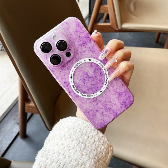 For iPhone 14 Pro Max Silk Ink Pattern MagSafe PC Phone Case(Purple)