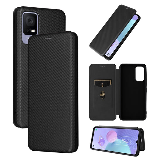 For TCL 408 Carbon Fiber Texture Flip Leather Phone Case(Black)
