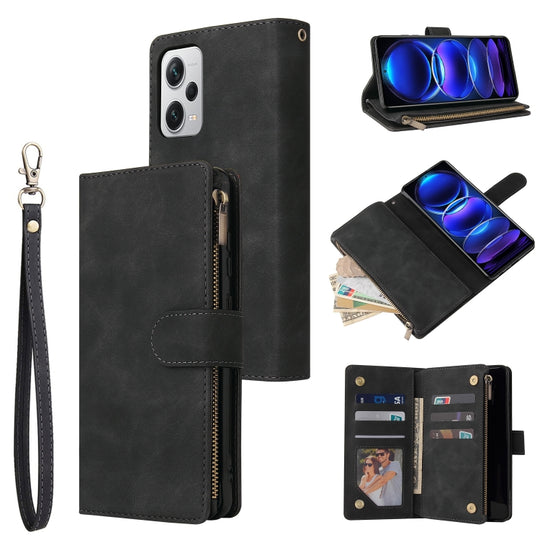 For Xiaomi Redmi Note 12 Pro+ 5G Global India / Note 12 Explorer Multifunctional Multi-Card Wallet Phone Leather Case(Black)