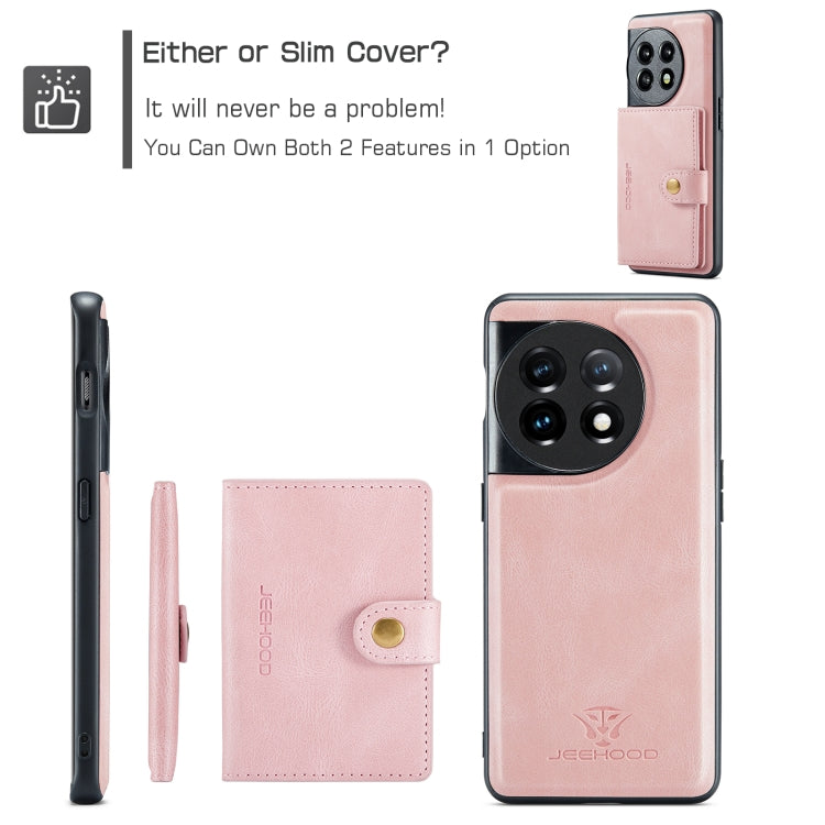 For OnePuls 11 JEEHOOD Retro Magnetic Detachable Protective Phone Case with Wallet & Card Slot(Pink) - OnePlus Cases by JEEHOOD | Online Shopping UK | buy2fix