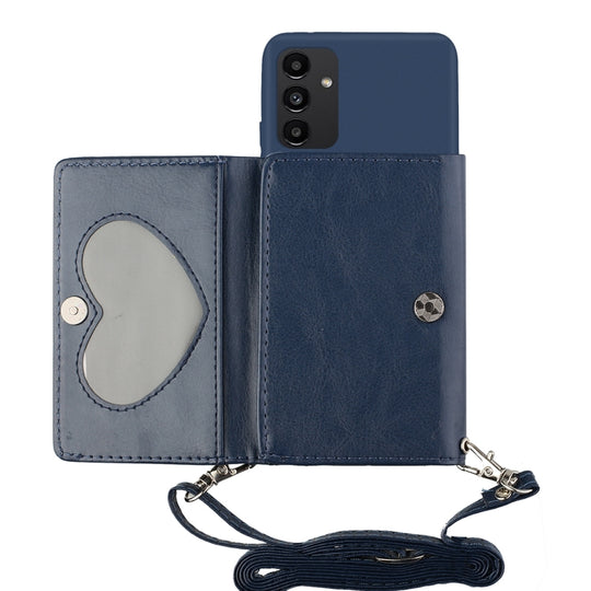For Samsung Galaxy A34 5G Crossbody Lanyard Wallet Card Bag Phone Case(Dark Blue)