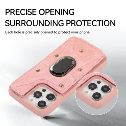 For iPhone 14 Pro Armor Ring Wallet Back Cover Phone Case(Pink) by buy2fix