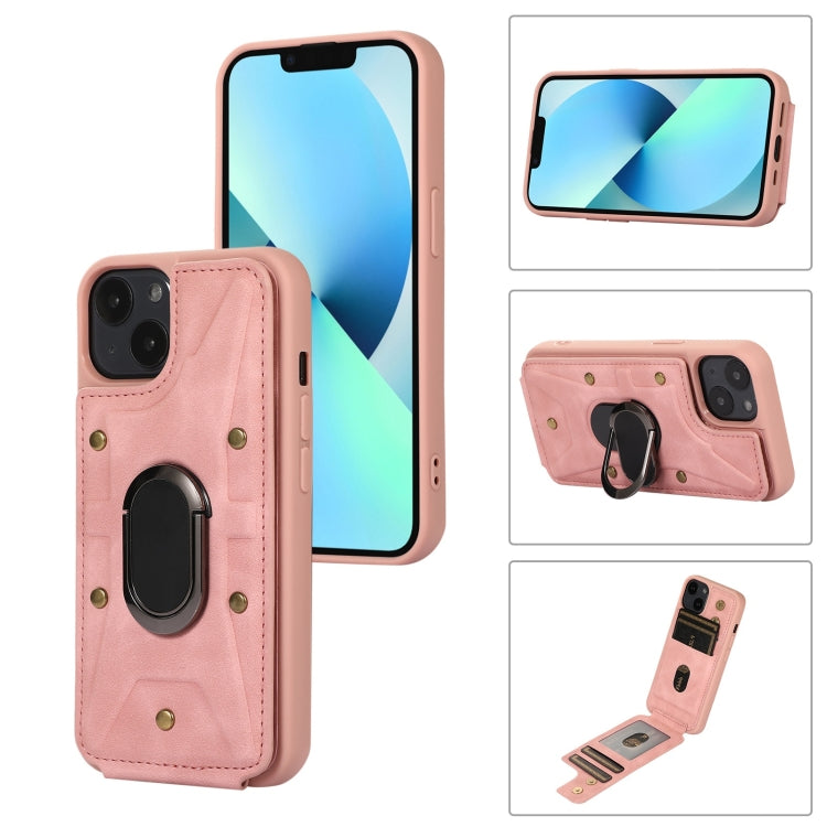 For iPhone 14 Plus Armor Ring Wallet Back Cover Phone Case(Pink) by buy2fix