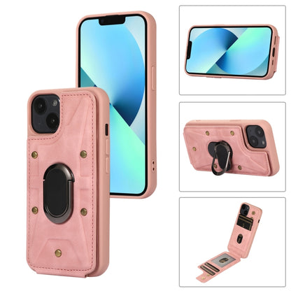 For iPhone 14 Plus Armor Ring Wallet Back Cover Phone Case(Pink) by buy2fix