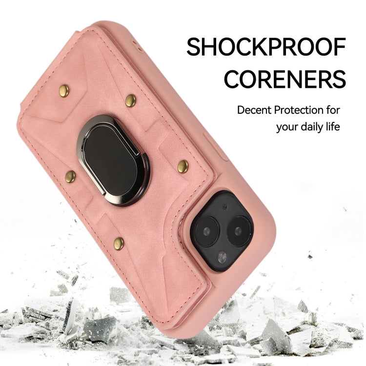 For iPhone 14 Plus Armor Ring Wallet Back Cover Phone Case(Pink) by buy2fix