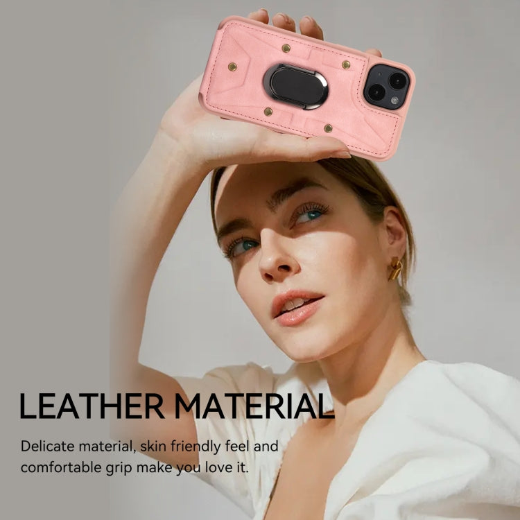 For iPhone 14 Plus Armor Ring Wallet Back Cover Phone Case(Pink) by buy2fix