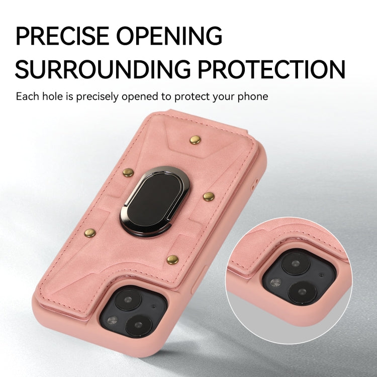 For iPhone 14 Plus Armor Ring Wallet Back Cover Phone Case(Pink) by buy2fix