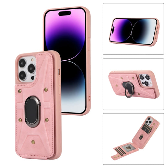 For iPhone 14 Pro Max Armor Ring Wallet Back Cover Phone Case(Pink)