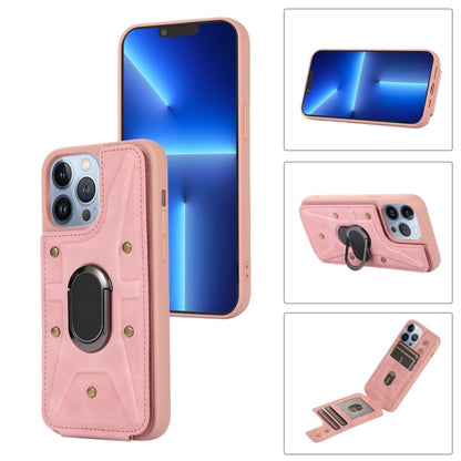 For iPhone 13 Pro Armor Ring Wallet Back Cover Phone Case(Pink) by buy2fix