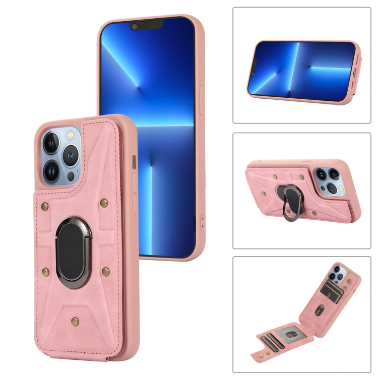 For iPhone 13 Pro Max Armor Ring Wallet Back Cover Phone Case(Pink) by buy2fix