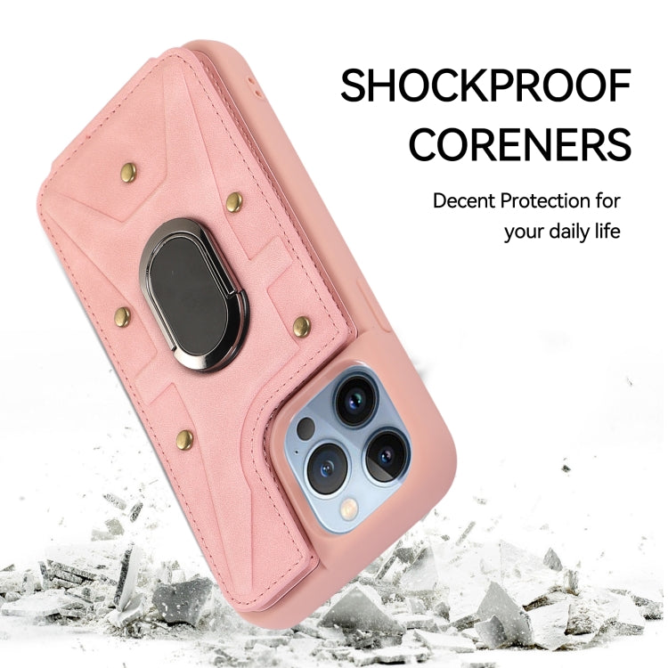 For iPhone 13 Pro Max Armor Ring Wallet Back Cover Phone Case(Pink) by buy2fix