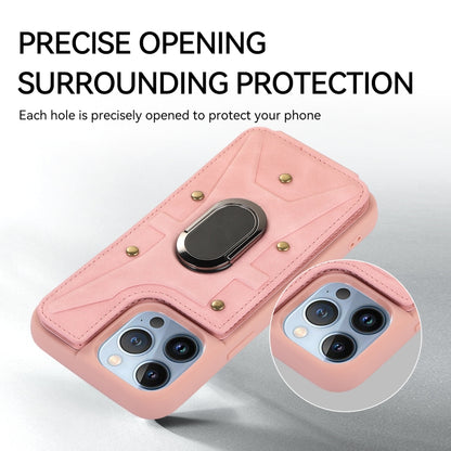 For iPhone 13 Pro Max Armor Ring Wallet Back Cover Phone Case(Pink) by buy2fix