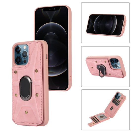 For iPhone 12 / 12 Pro Armor Ring Wallet Back Cover Phone Case(Pink) by buy2fix