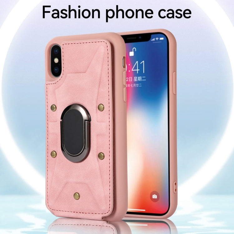 For iPhone X / XS Armor Ring Wallet Back Cover Phone Case(Pink) by buy2fix