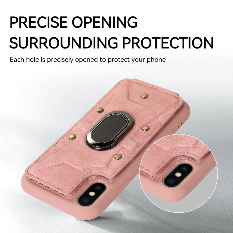 For iPhone X / XS Armor Ring Wallet Back Cover Phone Case(Pink) by buy2fix