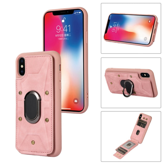 For iPhone XS Max Armor Ring Wallet Back Cover Phone Case(Pink) by buy2fix