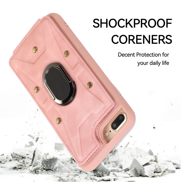 For iPhone 8 Plus / 7 Plus Armor Ring Wallet Back Cover Phone Case(Pink) by buy2fix