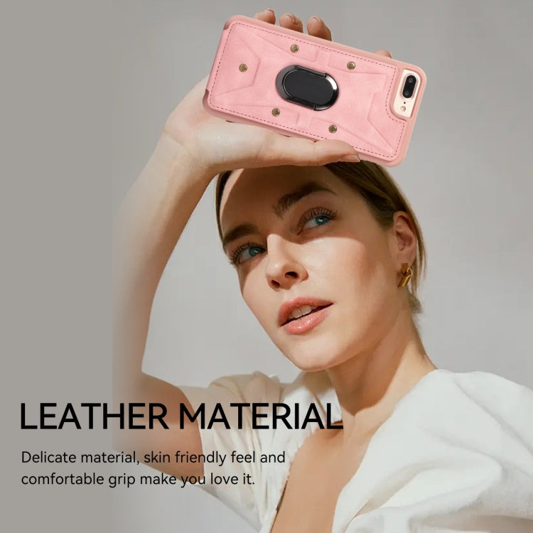 For iPhone 8 Plus / 7 Plus Armor Ring Wallet Back Cover Phone Case(Pink) by buy2fix