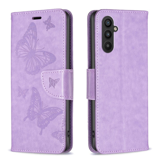 For Samsung Galaxy A24 4G Two Butterflies Embossing Leather Phone Case(Purple)