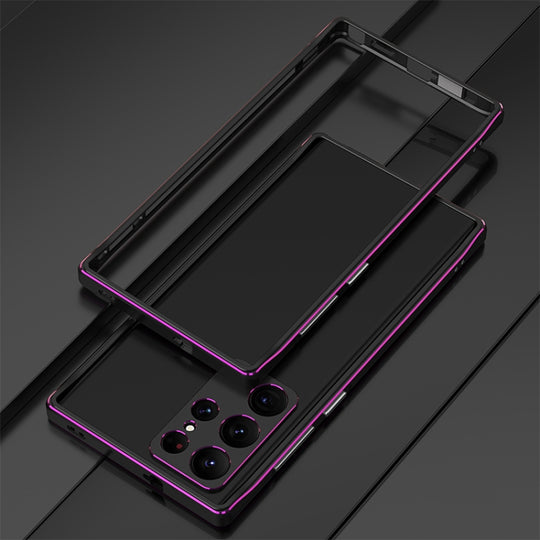 For Samsung Galaxy S23 Ultra 5G Aurora Series Lens Protector + Metal Frame Phone Case(Black Purple)