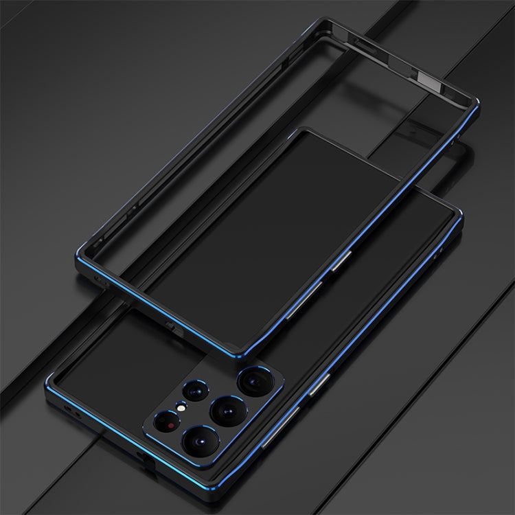 For Samsung Galaxy S23 Ultra 5G Aurora Series Lens Protector + Metal Frame Phone Case(Black Blue) - Galaxy S23 Ultra 5G Cases by buy2fix | Online Shopping UK | buy2fix