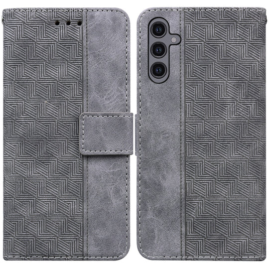 For Samsung Galaxy A24 4G Geometric Embossed Leather Phone Case(Grey)