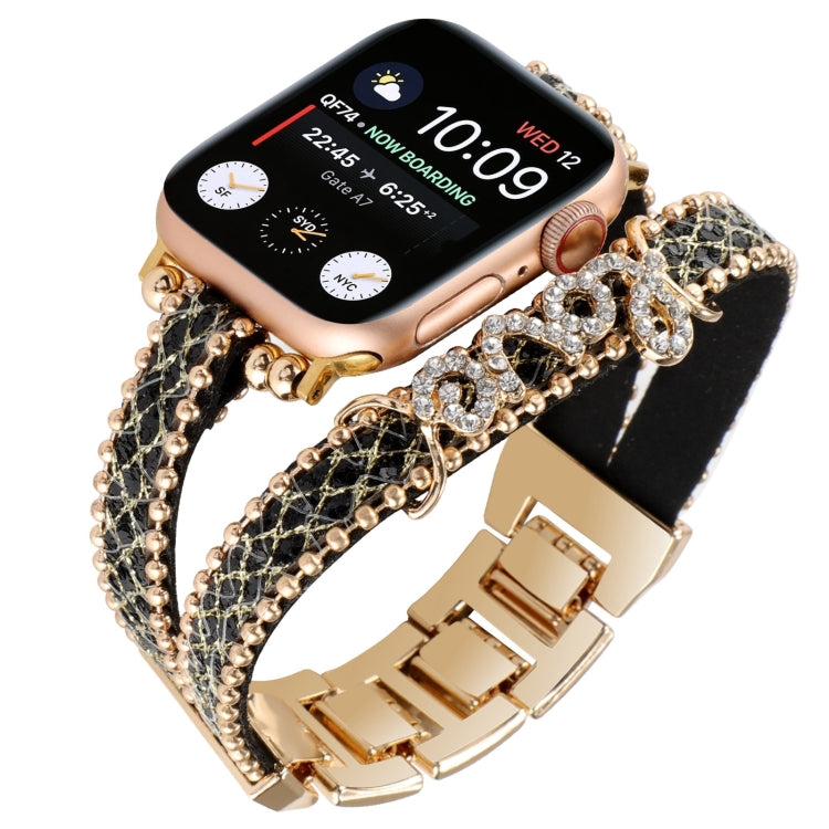 LOVE Leather Chain Watch Band For Apple Watch Ultra 49mm&Watch Ultra 2 49mm / Series 9&8&7 45mm / SE 3&SE 2&6&SE&5&4 44mm / 3&2&1 42mm(Black) by buy2fix