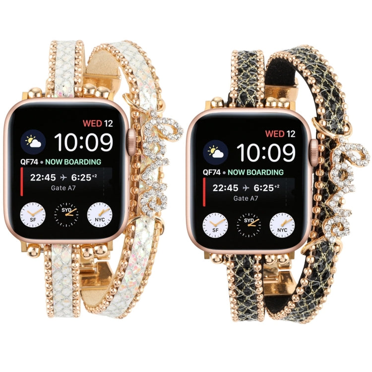 LOVE Leather Chain Watch Band For Apple Watch Series 9&8&7 41mm / SE 3&SE 2&6&SE&5&4 40mm / 3&2&1 38mm(Black) by buy2fix