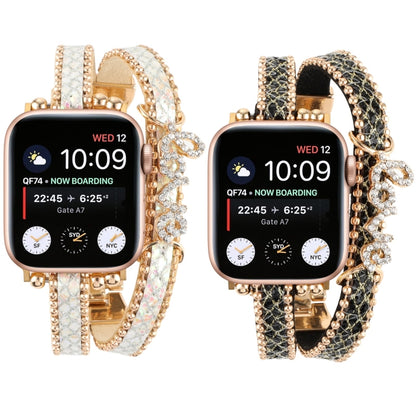 LOVE Leather Chain Watch Band For Apple Watch Series 9&8&7 41mm / SE 3&SE 2&6&SE&5&4 40mm / 3&2&1 38mm(Black) by buy2fix