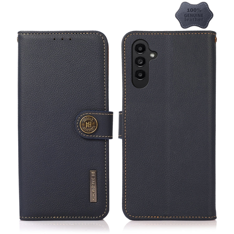 For Samsung Galaxy M14 5G KHAZNEH Custer Genuine Leather RFID Phone Case(Blue) - Galaxy Phone Cases by buy2fix | Online Shopping UK | buy2fix