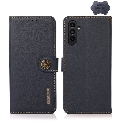 For Samsung Galaxy M14 5G KHAZNEH Custer Genuine Leather RFID Phone Case(Blue) - Galaxy Phone Cases by buy2fix | Online Shopping UK | buy2fix