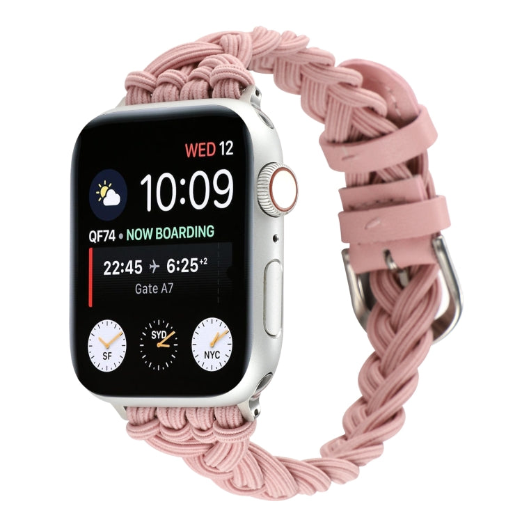 Single Elastic Nylon Braid Watch Band For Apple Watch Ultra 49mm&Watch Ultra 2 49mm / Series 9&8&7 45mm / SE 3&SE 2&6&SE&5&4 44mm / 3&2&1 42mm(Pink) - Watch Bands by buy2fix | Online Shopping UK | buy2fix