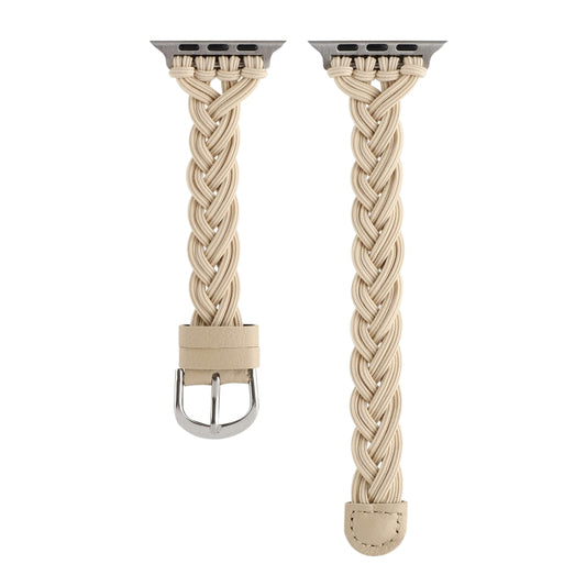 Single Elastic Nylon Braid Watch Band For Apple Watch Ultra 49mm&Watch Ultra 2 49mm / Series 9&8&7 45mm / SE 3&SE 2&6&SE&5&4 44mm / 3&2&1 42mm(Apricot) by buy2fix