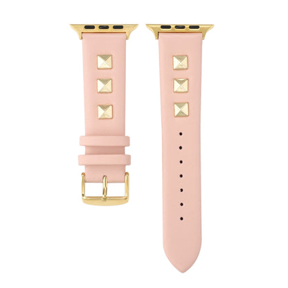 Single Row Riveted Genuine Leather Watch Band For Apple Watch Ultra 49mm&Watch Ultra 2 49mm / Series 9&8&7 45mm / SE 3&SE 2&6&SE&5&4 44mm / 3&2&1 42mm(Pink Gold) - Watch Bands by buy2fix | Online Shopping UK | buy2fix