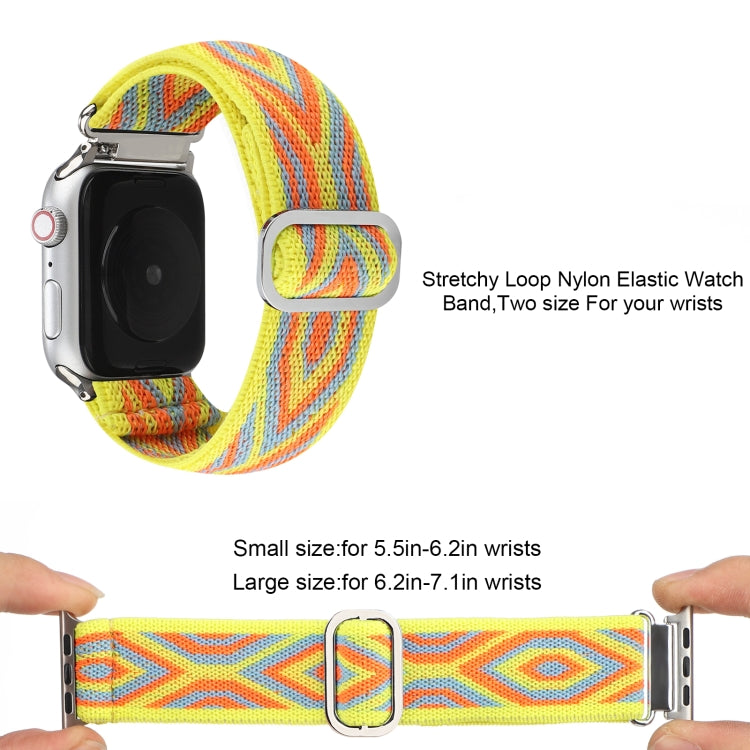 For Apple Watch Ultra 49mm&Watch Ultra 2 49mm / Series 9&8&7 45mm / SE 3&SE 2&6&SE&5&4 44mm / 3&2&1 42mm Buckle Elastic Nylon Watch Band(Yellow Rhombus) - Watch Bands by buy2fix | Online Shopping UK | buy2fix