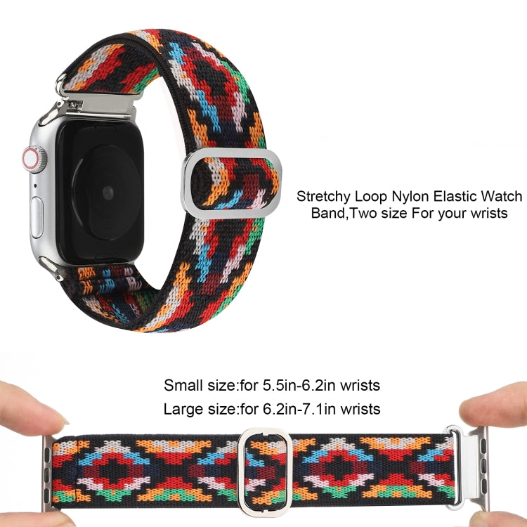 For Apple Watch Ultra 49mm&Watch Ultra 2 49mm / Series 9&8&7 45mm / SE 3&SE 2&6&SE&5&4 44mm / 3&2&1 42mm Buckle Elastic Nylon Watch Band(Colorful Rhombus) by buy2fix
