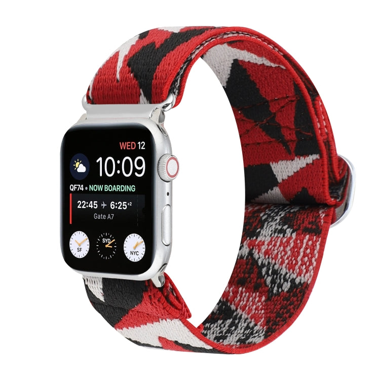 For Apple Watch Ultra 49mm&Watch Ultra 2 49mm / Series 9&8&7 45mm / SE 3&SE 2&6&SE&5&4 44mm / 3&2&1 42mm Buckle Elastic Nylon Watch Band(Red White) - Watch Bands by buy2fix | Online Shopping UK | buy2fix