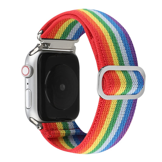 For Apple Watch Ultra 49mm&Watch Ultra 2 49mm / Series 9&8&7 45mm / SE 3&SE 2&6&SE&5&4 44mm / 3&2&1 42mm Buckle Elastic Nylon Watch Band(Rainbow) by buy2fix