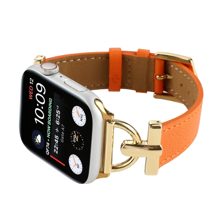 For Apple Watch Ultra 49mm&Watch Ultra 2 49mm / Series 9&8&7 45mm / SE 3&SE 2&6&SE&5&4 44mm / 3&2&1 42mm D-Buckle Plain Genuine Leather Watch Band(Orange) - Watch Bands by buy2fix | Online Shopping UK | buy2fix