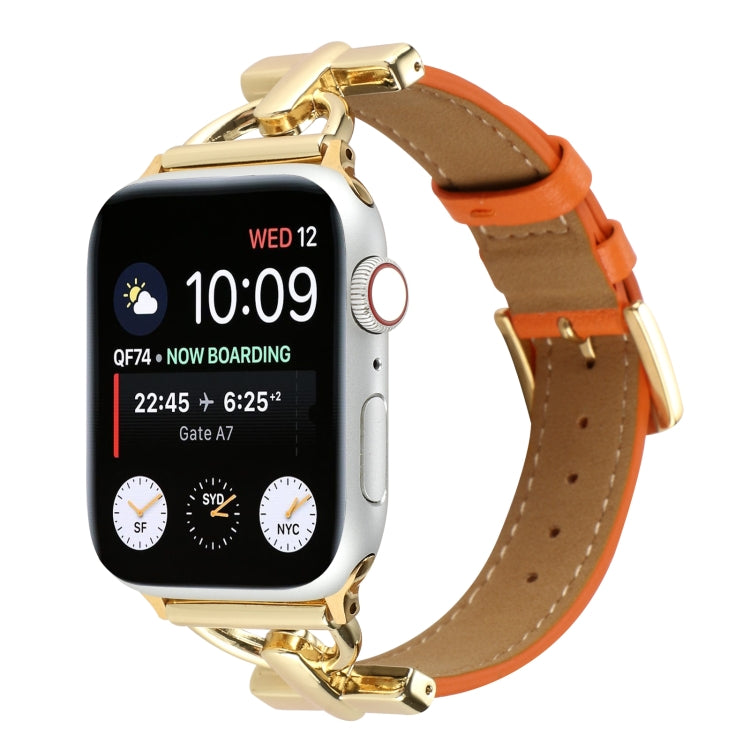 For Apple Watch Series 9&8&7 41mm / SE 3&SE 2&6&SE&5&4 40mm / 3&2&1 38mm D-Buckle Plain Genuine Leather Watch Band(Orange) by buy2fix
