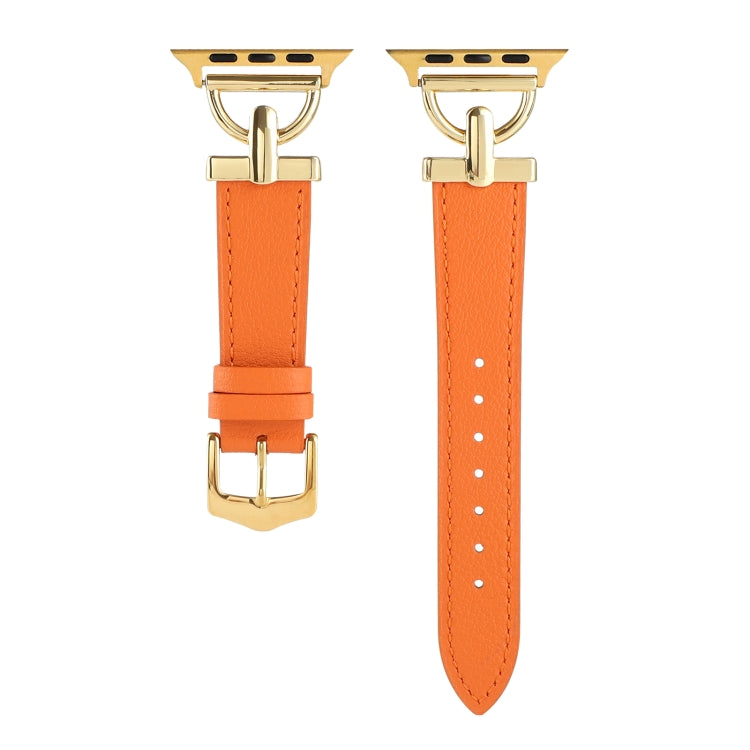 For Apple Watch Series 9&8&7 41mm / SE 3&SE 2&6&SE&5&4 40mm / 3&2&1 38mm D-Buckle Plain Genuine Leather Watch Band(Orange) by buy2fix