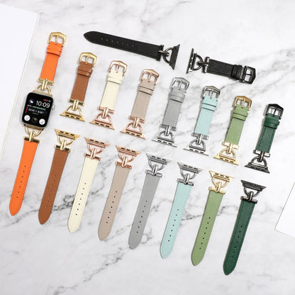 For Apple Watch Series 9&8&7 41mm / SE 3&SE 2&6&SE&5&4 40mm / 3&2&1 38mm D-Buckle Plain Genuine Leather Watch Band(Orange) by buy2fix