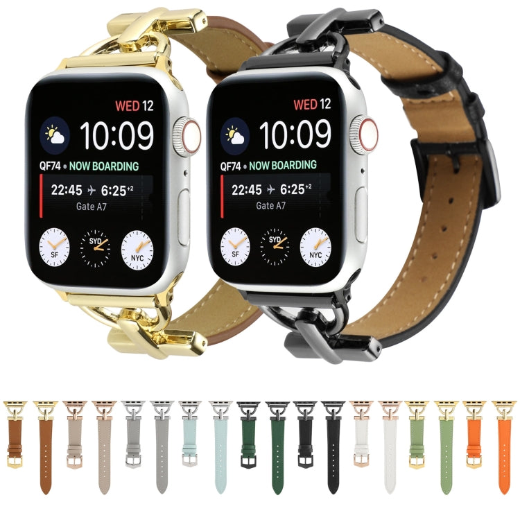 For Apple Watch Series 9&8&7 41mm / SE 3&SE 2&6&SE&5&4 40mm / 3&2&1 38mm D-Buckle Plain Genuine Leather Watch Band(Orange) by buy2fix