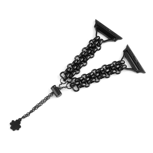 Dual-row Chain Metal Watch Band For Apple Watch Ultra 49mm&Watch Ultra 2 49mm / Series 9&8&7 45mm / SE 3&SE 2&6&SE&5&4 44mm / 3&2&1 42mm(Black) by buy2fix